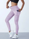 New High Waist Women's Leggings Stretch Yoga Pants Tights With Pockets Push Up Fitness Running Sportswear Solid Color Pants - OneLoveCanada