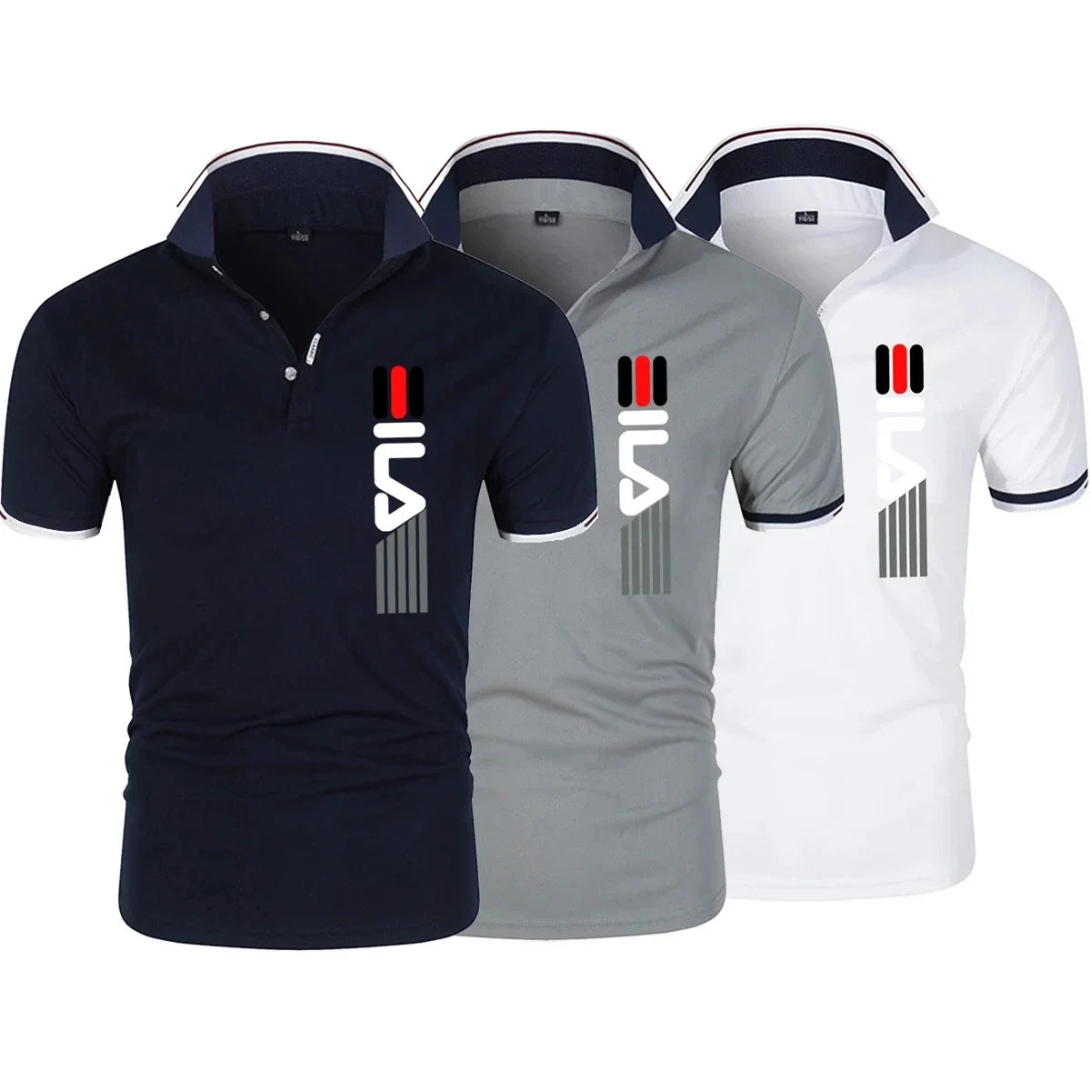 Men's polo with lapel, casual fashion business print short-sleeved polo, casual men's fitted polo, new for summer 2025