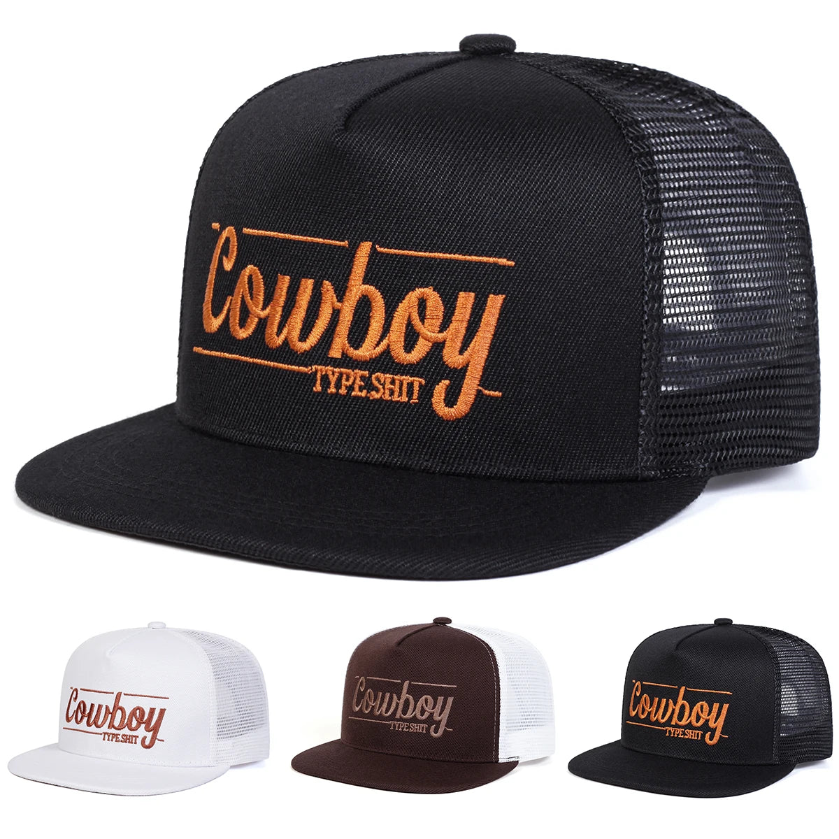 Unisex COWBOY Letter Embroidery Hip-hop Net Hats Spring Summer Outdoor Adjustable Casual Baseball Caps Sunscreen Hat Sports Cap