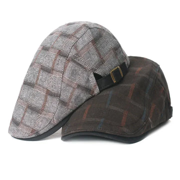 2025 New Arrival Men's Spring/Summer British Vintage Stylish Checkered Casual Painter Hat & Women's Beret Dad Visor Cap