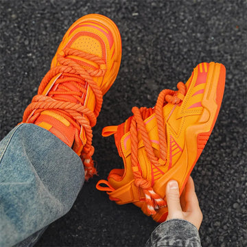 Fashion Designer Men's Shoes Breathable Sneakers Orange Platform Running Shoes Non Slip Tennis Shoe Outdoor Lace-up Casual Shoes