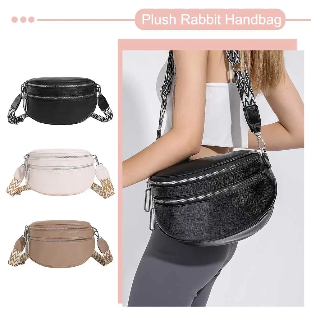 Women Simple Shoulder Bag with Wide Strap Vintage Waist Pouch PU Leather Fashion Sling Bag Female Daily Dating Bag