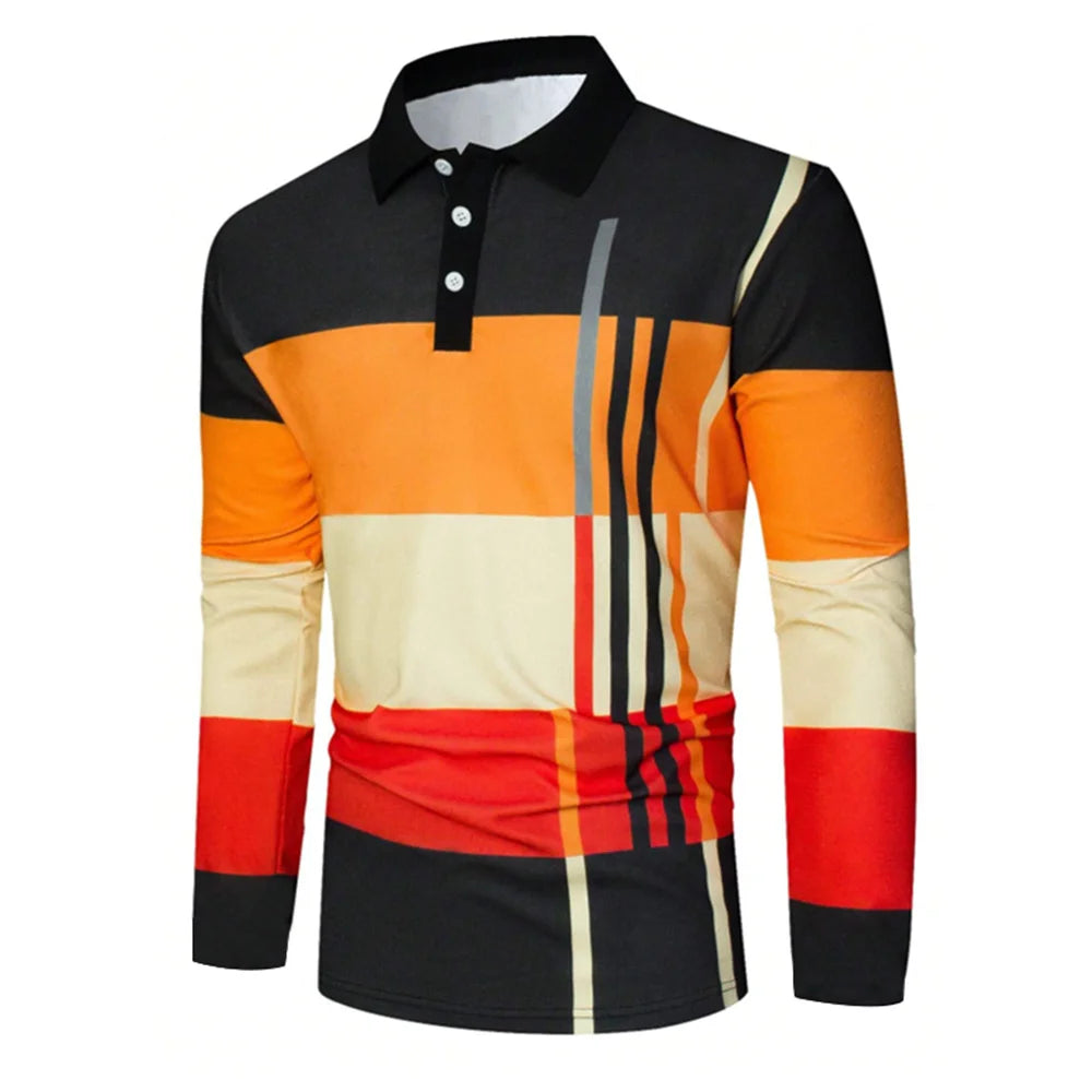 2024 Spring Mens Polo Shirt Long Sleeve Stand Basic Blouse Tee Shirt Top Casual T-shirt Men Shirt