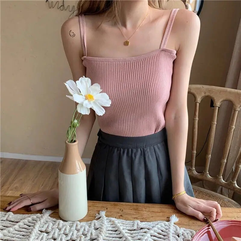 2025 Casual Women Halter Crop Tops Summer Sleeveless Camis Backless Strap Tank Top Slim Solid Short Female Tube Cropped Vest - OneLoveCanada