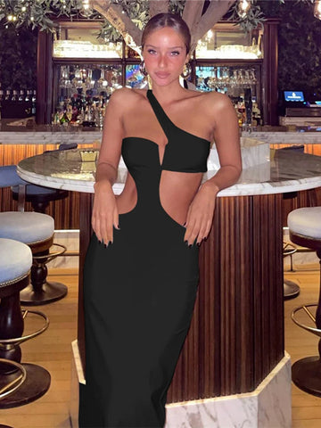 Sexy Women's Fashion Long Dress Sexy Hollow Out Asymmetrical Backless Bodycon Dress Summer Elegant Chic Club Party Vestidos