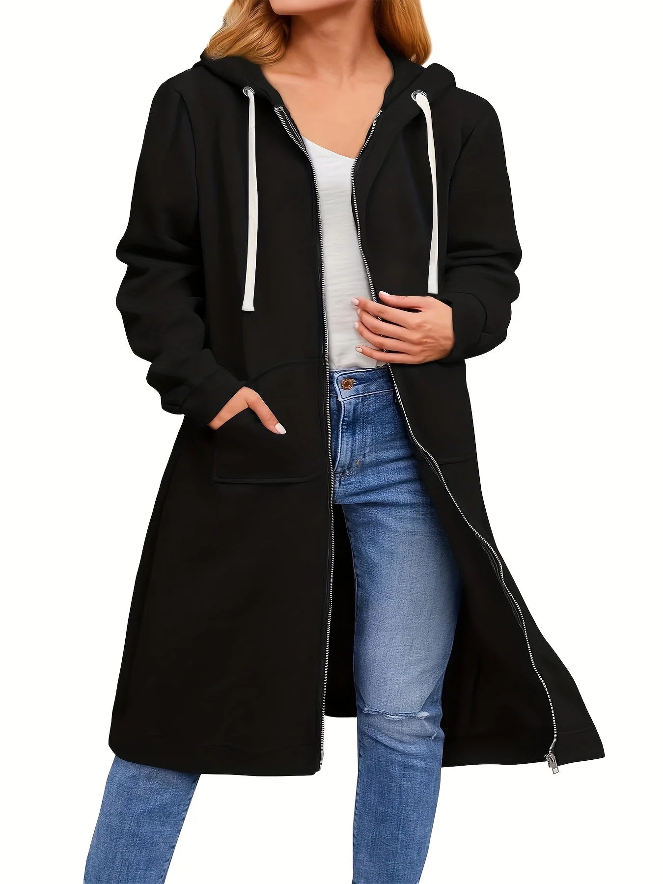 Plus Size Hoodies for Women Casual Full Zip Hoodies Comfortable Women's Long Hoodies Fashionable Sweatshirts With Pockets