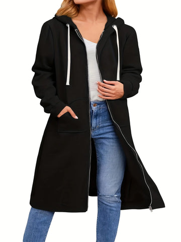 Plus Size Hoodies for Women Casual Full Zip Hoodies Comfortable Women's Long Hoodies Fashionable Sweatshirts With Pockets