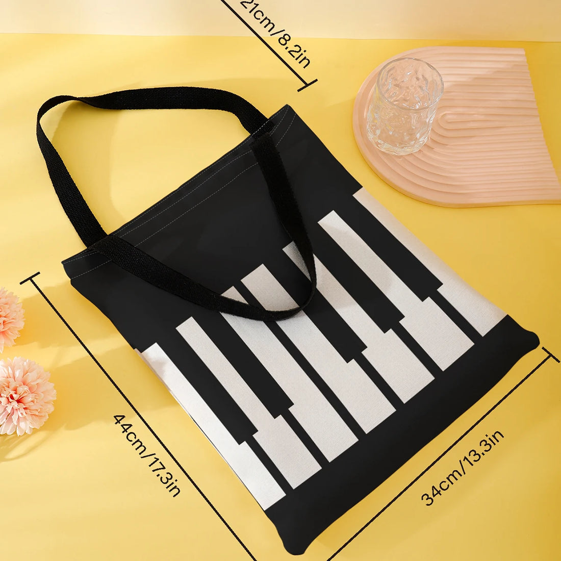 Piano Key Pattern Large Capacity Canvas Shoulder Bag Eco-Friendly Women's Handbag Simple Stylish Shopping Tote for Girls