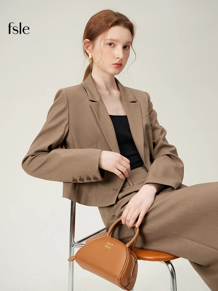 FSLE Commuter Short Blazer Suit for Women Spring Professional Interview Coat + Straight Skirt Female Sets 24FS11162+24FS11163