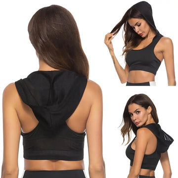 Sports Bra Quick Dry Fitness Elastic Vest Women Racerback Yoga Hooded Crop Top