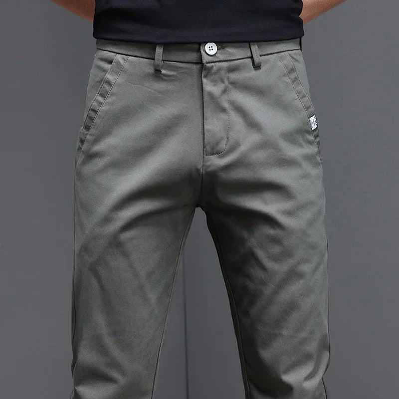 2024 Spring Summer Men's Casual Pants 97.8% Cotton Business Korean Fashion Slim Fit Stretch Gray Black Khaki Trousers Male Pant
