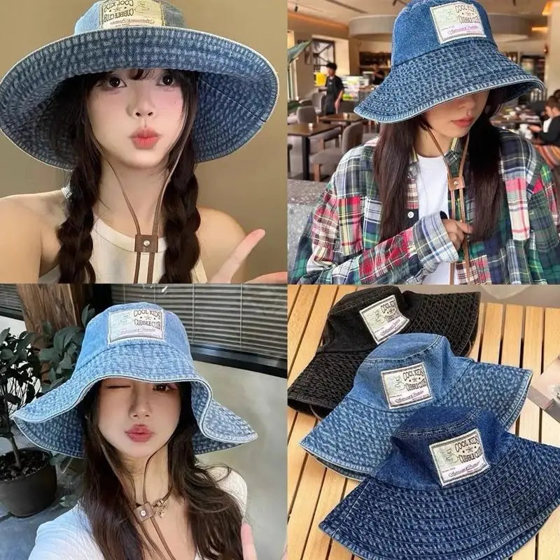 Women's Cowboy Fisherman Hat Outdoor Fashion Retro Large Brim Bucket Hat Sun Protection Multi-purpose Hat Clothing Accessories
