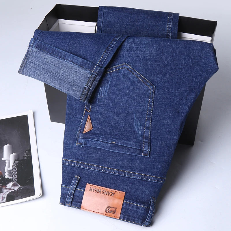 2025 New Business Men's Jeans Casual Comfortable Straight Stretch Fashion Classic Premium Blue Black Denim Pants Large Pants