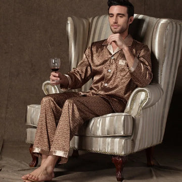 Mens Stain Silk Pajama Sets Pajamas Men Sleepwear Printed Silk Nightgown Home Male Satin Soft Cozy Sleeping Pajamas