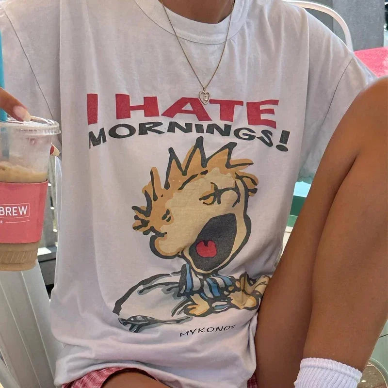 90s Retro Cartoon Graphic Tees Hippie Funny T Shirt Summer Fashion Oversized Streetwear Tops Women Y2k Grunge Aesthetic Clothes