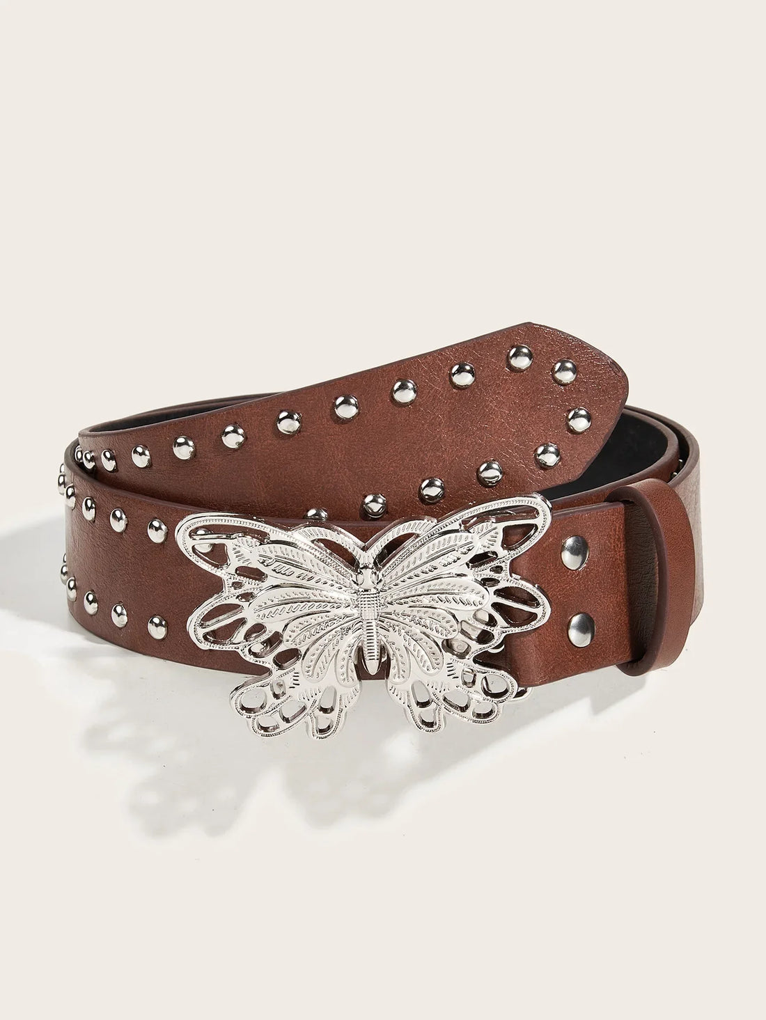 Indie Aesthetic 2000s Rivet Pink Belt with Butterfly Punk Metal Buckle Belt Luxury Fashion Waistband Jeans Pants Decor Y2k Belt