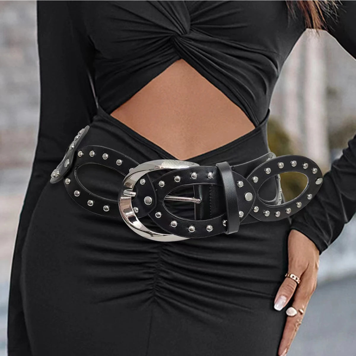 American Retro Western Cowgirl Cowboy street style Fashion belt For women Hollow elliptic Wide belt Female Punk Gothic Waistband