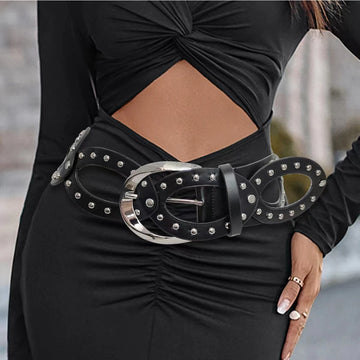 American Retro Western Cowgirl Cowboy street style Fashion belt For women Hollow elliptic Wide belt Female Punk Gothic Waistband