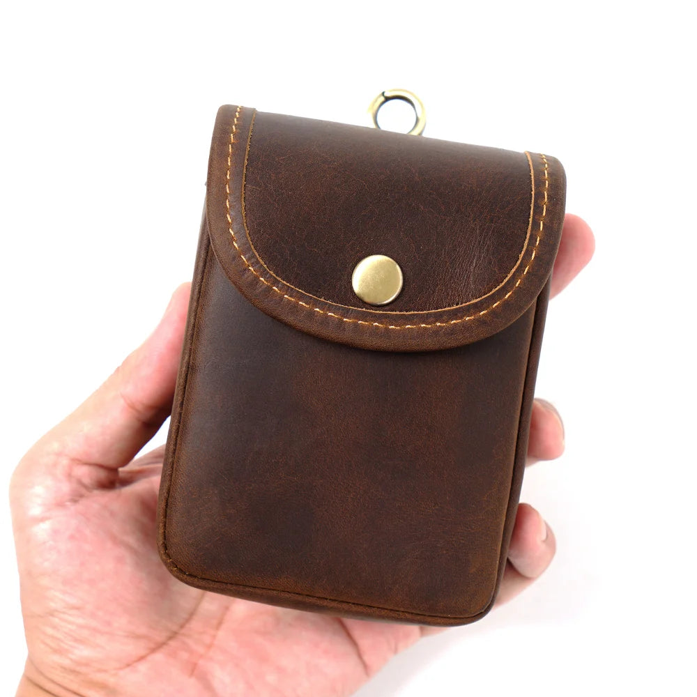 Vintage Crazy Horse Skin Men's Waist Pack Men Top Layer Cowhide Travel Wear Belt Waist Bags Male Small Belt Pouch Coin Purse