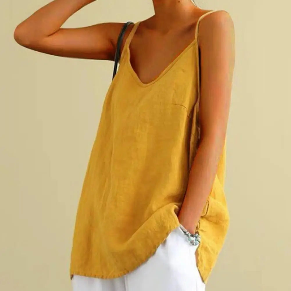 Women Casual T-shirts Loose Fit Women Vest V-neck Sleeveless Women's Summer Tank Tops Lady Solid Color Sling Blouse Top - OneLoveCanada