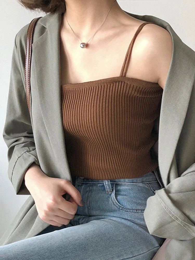 2025 Casual Women Halter Crop Tops Summer Sleeveless Camis Backless Strap Tank Top Slim Solid Short Female Tube Cropped Vest - OneLoveCanada