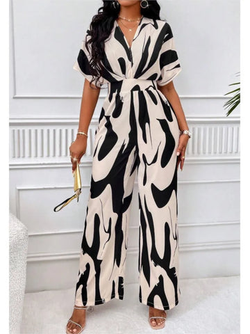 2024 Women Autumn Fashion Leopard Print Sexy V-neck Casual Horn Sleeve Elastic Waist Loose Comfortable Jumpsuit Jumpsuit Women