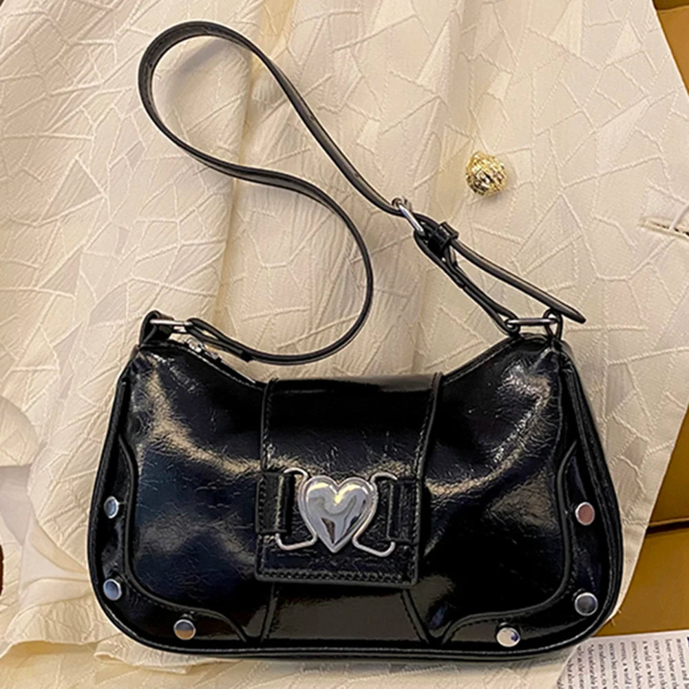 Y2k Hot Girls Retro Love Shoulder Bag UP Leather Ladies Small Messenger Bags Large Capacity Women's Hobos Underarm Bags