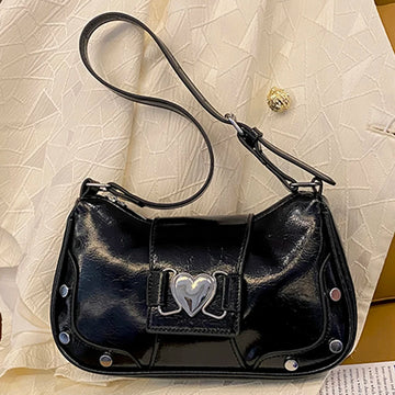 Y2k Hot Girls Retro Love Shoulder Bag UP Leather Ladies Small Messenger Bags Large Capacity Women's Hobos Underarm Bags