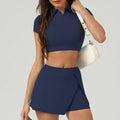 Yoga Set Women 2 Pieces Outdoor UV Protection Crop Sports Short Sleeved Ice Sunscreen Cool Running Short Skirt Tennis Clothes - OneLoveCanada