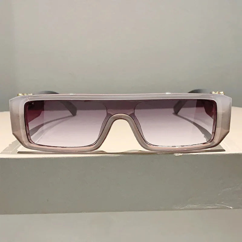Punk Luxury Brand Designer Rectangle One Piece Sunglasses Women For Men Fashion Vintage Sun Glasses Hip Hop Gold Leopard Shades