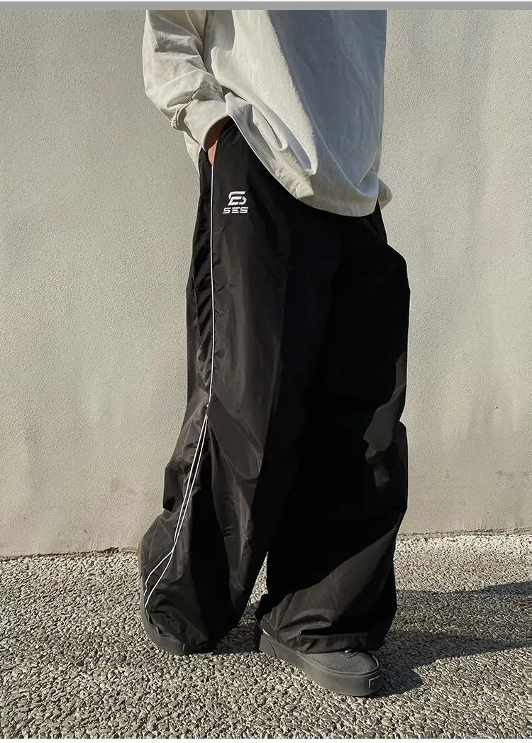 Black Wide Leg Parachute Pants Women Vintage 90s Oversized Casual Trousers Female Gorpcore Harajuku Fashion Streetwear