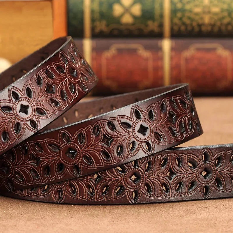 2024 Red Woman Second Layer Cowskin Belt Genuine Leather Belts Vintage Pin Buckle Strap Jeans Accessories 105cm 115cm