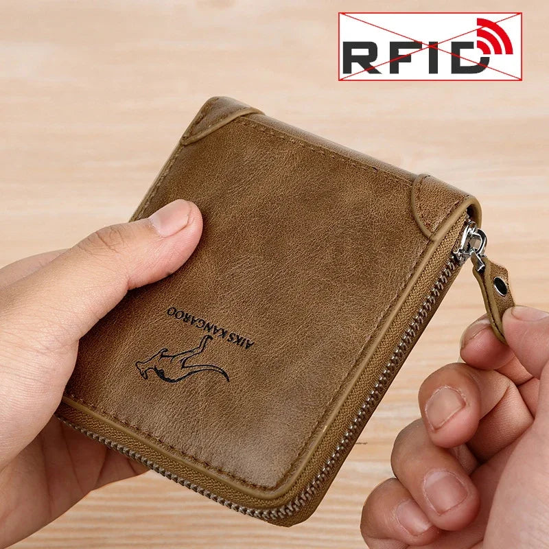 Luxury Designer PU Leather Wallet for Men Zipper RFID Credit Card Holder Wallets Men's Short Purses Coin Bag Business Purse