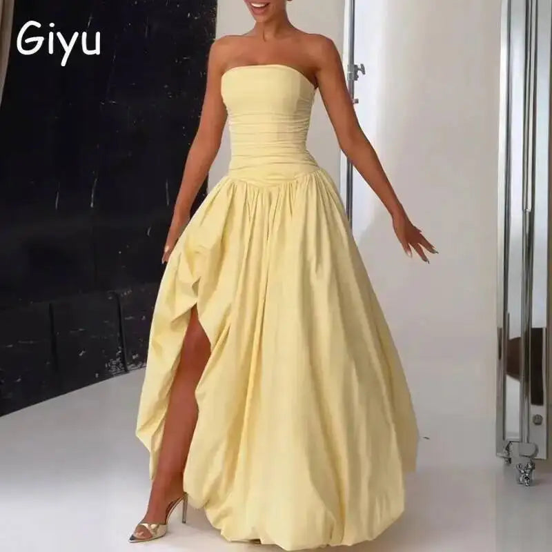 Giyu Sexy Evening Club Party Dresses Women 2025 Summer Bandage Lace Up Split Maxi Long Dress Elegant Strapless Backless Robe