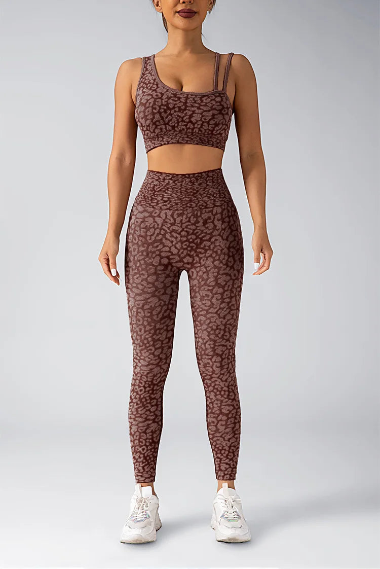 The women's leopard print high waisted yoga set is an ideal choice for fitness enthusiasts and daily wear - OneLoveCanada