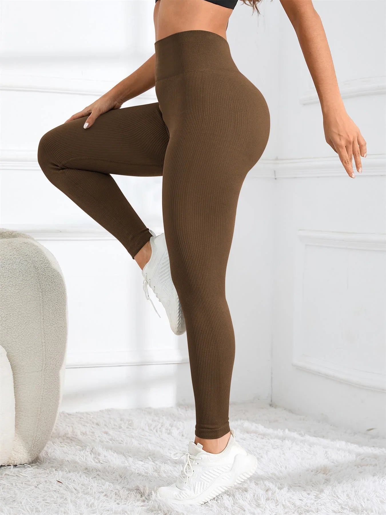 High Waisted Seamless Yoga Leggings, Ribbed Sportswear Tights, Fitness Apparel for Women, Gym and Casual Wear For Fall & Winter - OneLoveCanada