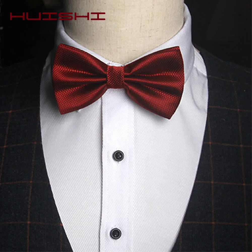 Solid Bowtie Mans Tie Solid Fashion Check Bowties Wedding Banquet Black Gold Red Green Pink Black White Classic Bow Ties For Men