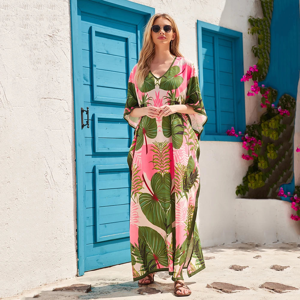 Plus Size Geometric Print Dress, Casual V Neck Batwing Sleeve Midi Dress, Women's Plus Size Clothing