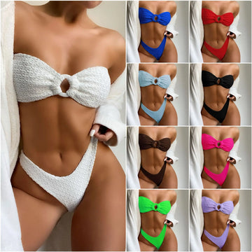 Swimwear New 2024 Sexy Women's Fashion Cut-out Bra Split Bikini Set Swimsuit