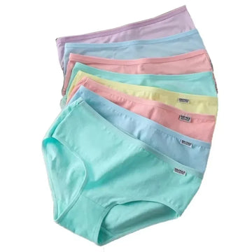 7pcs Women's Cotton Panties Plus Size Sexy Briefs Girls Breathable Soft Lingerie Cute Solid Color Underwear