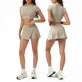 Yoga Set Women 2 Pieces Outdoor UV Protection Crop Sports Short Sleeved Ice Sunscreen Cool Running Short Skirt Tennis Clothes - OneLoveCanada