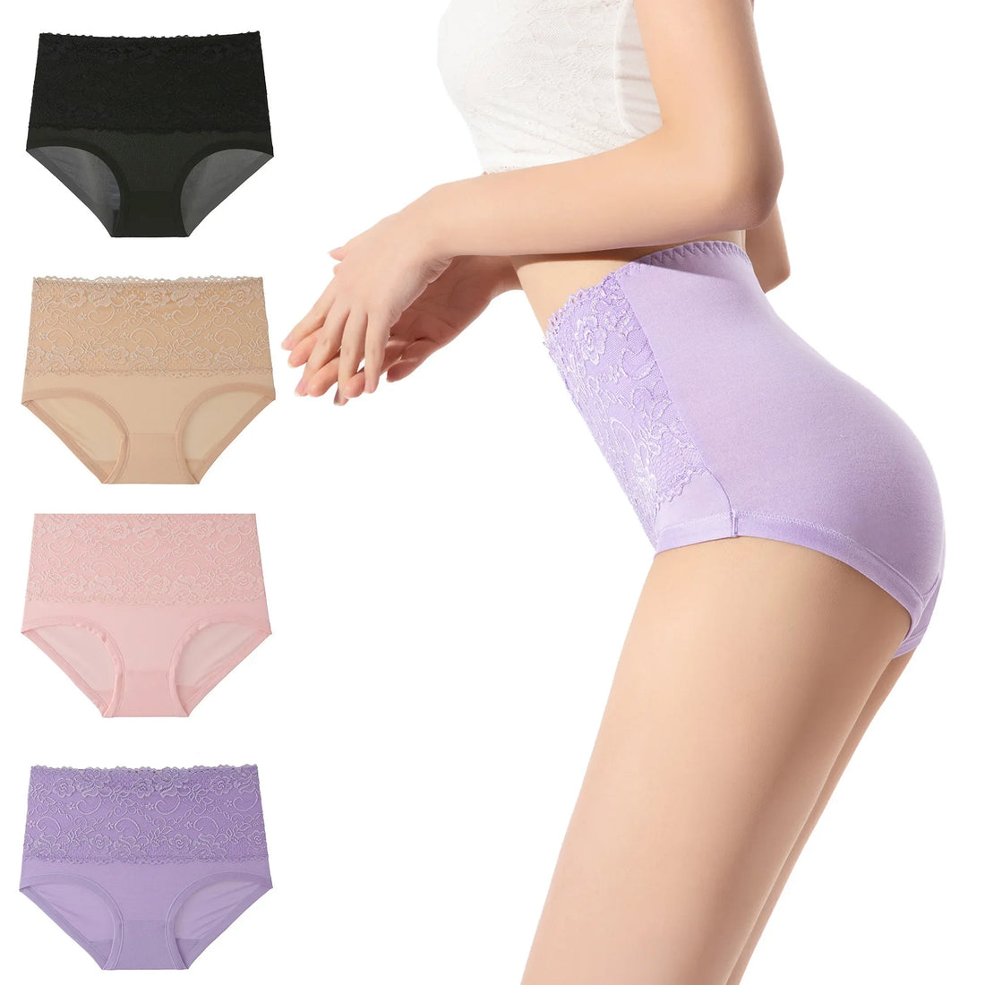 3pcs Women's Panties High Waist Underwear Large Size Fashion Girls Briefs Cow Milk Silk Breathable Lace Panty Female Lingerie