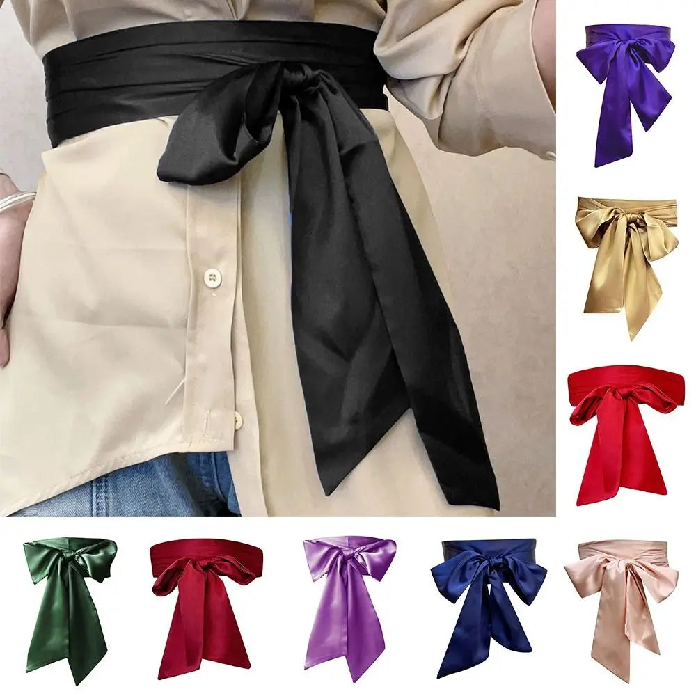 Fashion Satin Silk Bow Corset Waist Belt Decorative DIY Lace Up Waistband Strap Wide Body Shapewear For Women Lady Girl Bridal