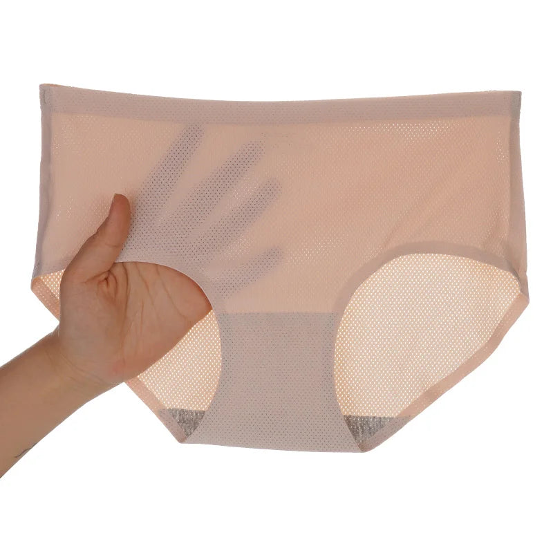 Women's Seamless Ice Silk Panties Mid-Waist Breathable Underwear Sexy Briefs Solid Color Lingerie Comfortable Ladies M-XL
