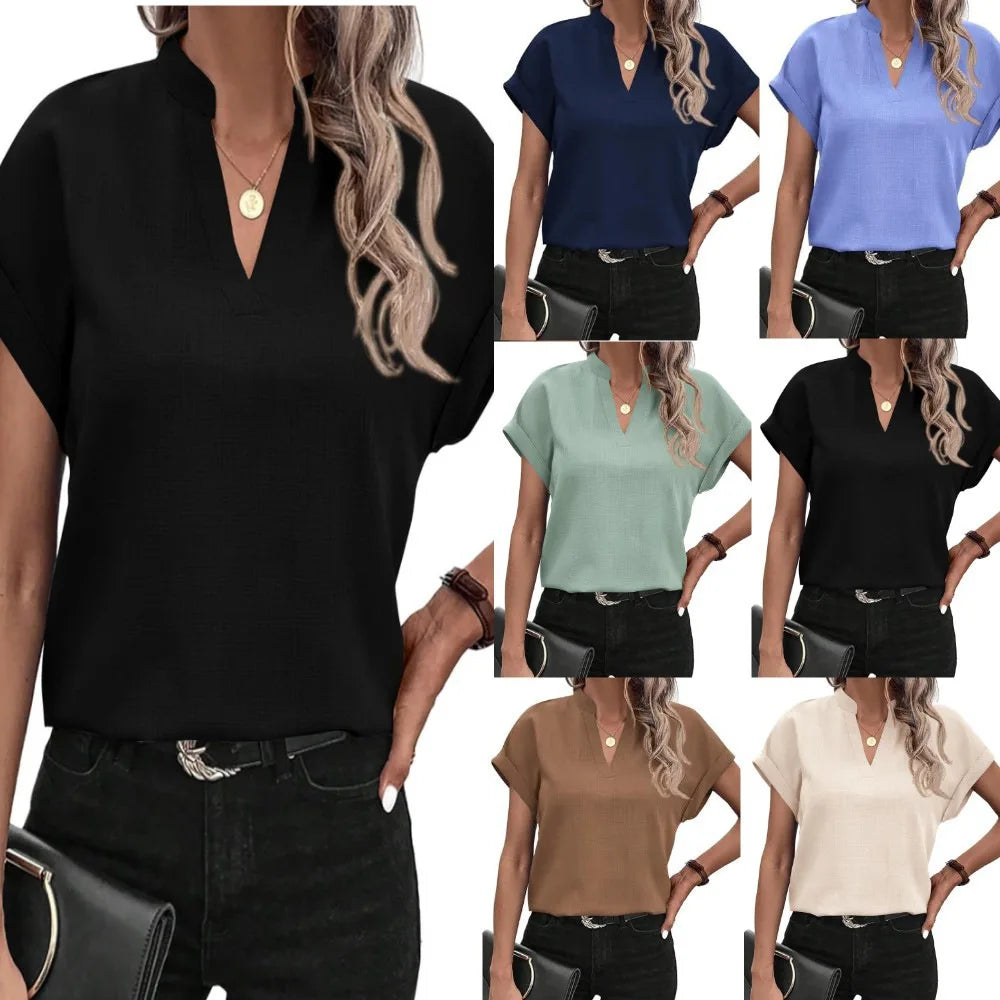 Women's Blouse White Shirt 2024 Summer Solid Color V-neck Cotton Linen Shirt Top Блузки Женские Blusen  Блузка Camisas De Mulher