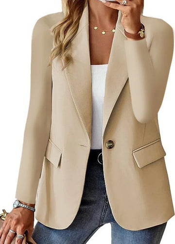 Olyvenn Sales Women's Fashion Solid Button Suit Coat Lapel Long Sleeve Hatless Casual Coat/Jacket Oversized Work Office Business