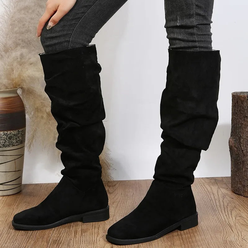 BCEBYL Autumn and Winter Fashion New Sexy Solid Color Warm Round Toe Thick Bottom Low Heel Comfortable Women's Boots Botas Mujer