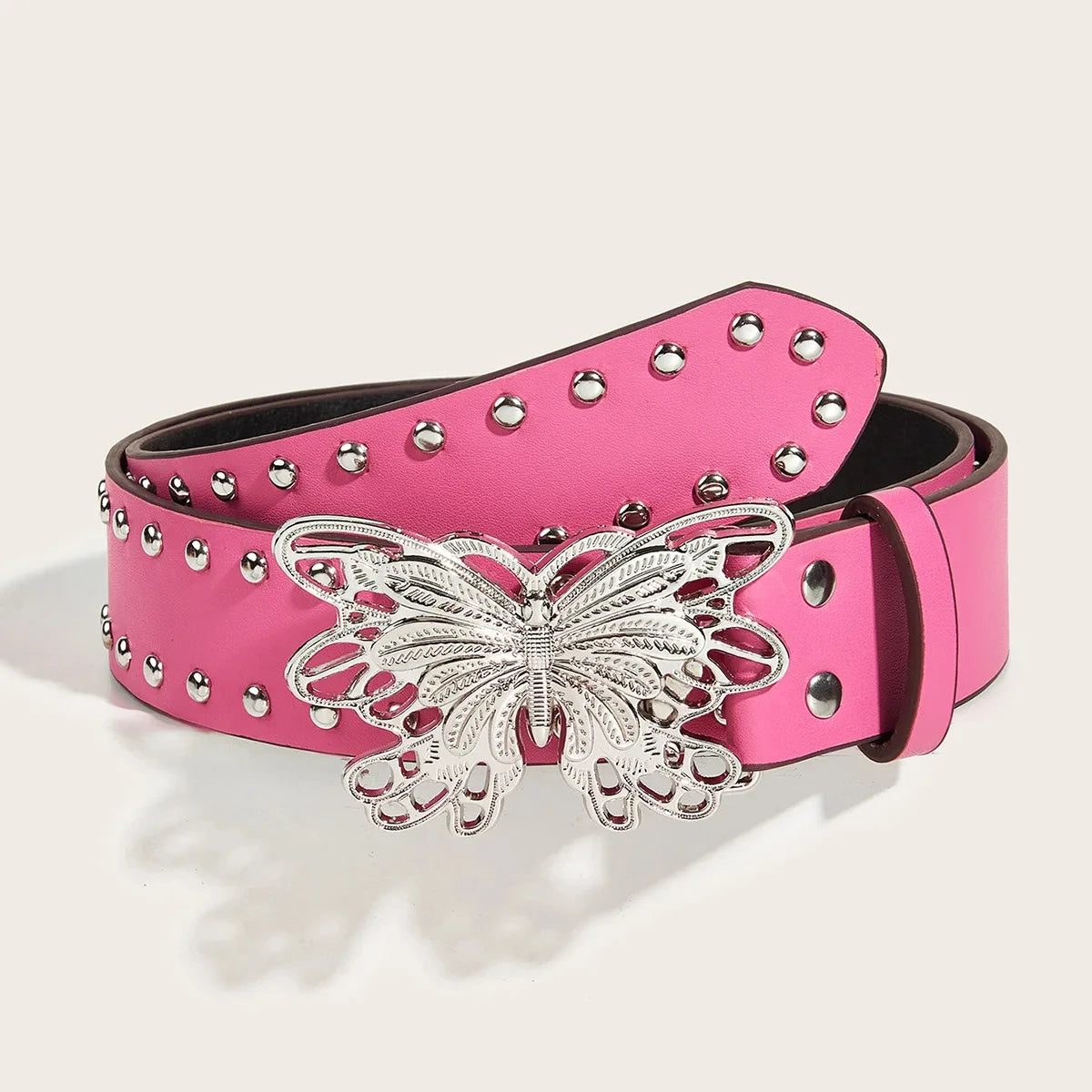 Indie Aesthetic 2000s Rivet Pink Belt with Butterfly Punk Metal Buckle Belt Luxury Fashion Waistband Jeans Pants Decor Y2k Belt