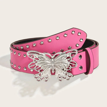 Indie Aesthetic 2000s Rivet Pink Belt with Butterfly Punk Metal Buckle Belt Luxury Fashion Waistband Jeans Pants Decor Y2k Belt