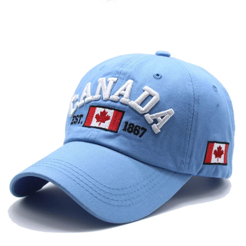 Pure Cotton Men Women Canada Embroidered Maple Leaf Flag Cap Hat One Size Adjustable Strap - OneLoveCanada